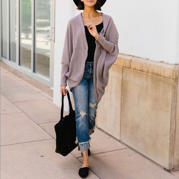 FINAL PRICE❗️Waffle Knit Slouchy Cardigan In Taupe - Picture 3 of 8